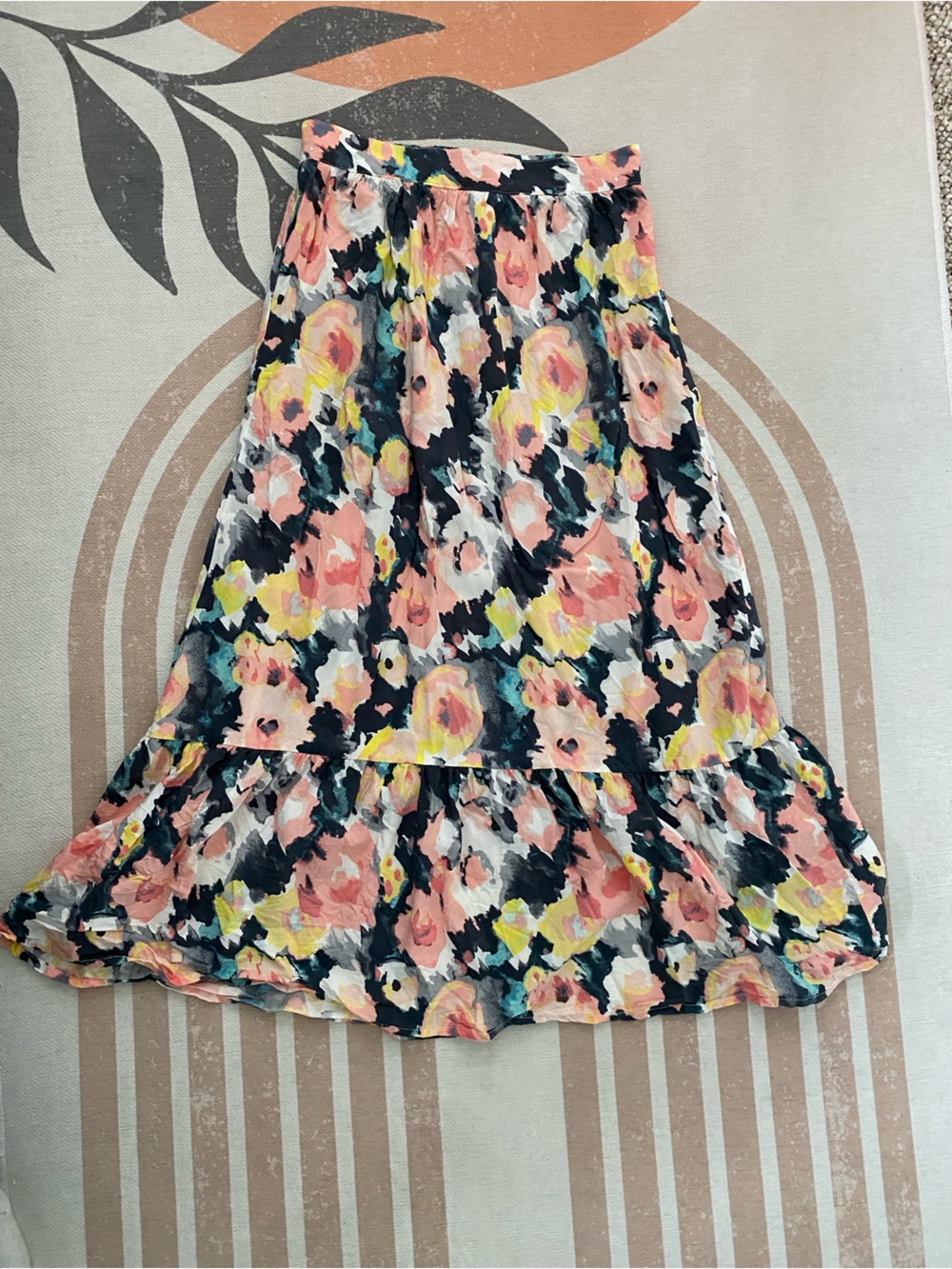 LOFT Floral Midi Skirt in Black, Pink, Yellow